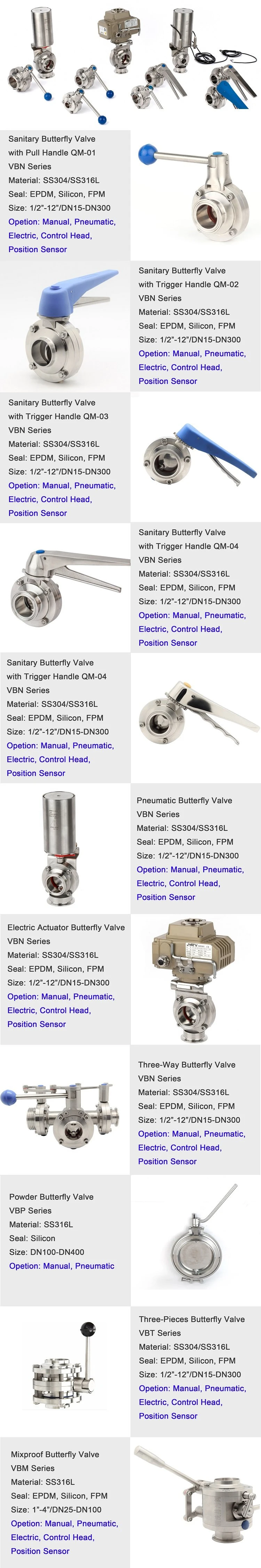 Sanitary Stainless Steel SS304/316L Manual Weld/Clamp/Thread Butterfly Valve with Multiposition Handle