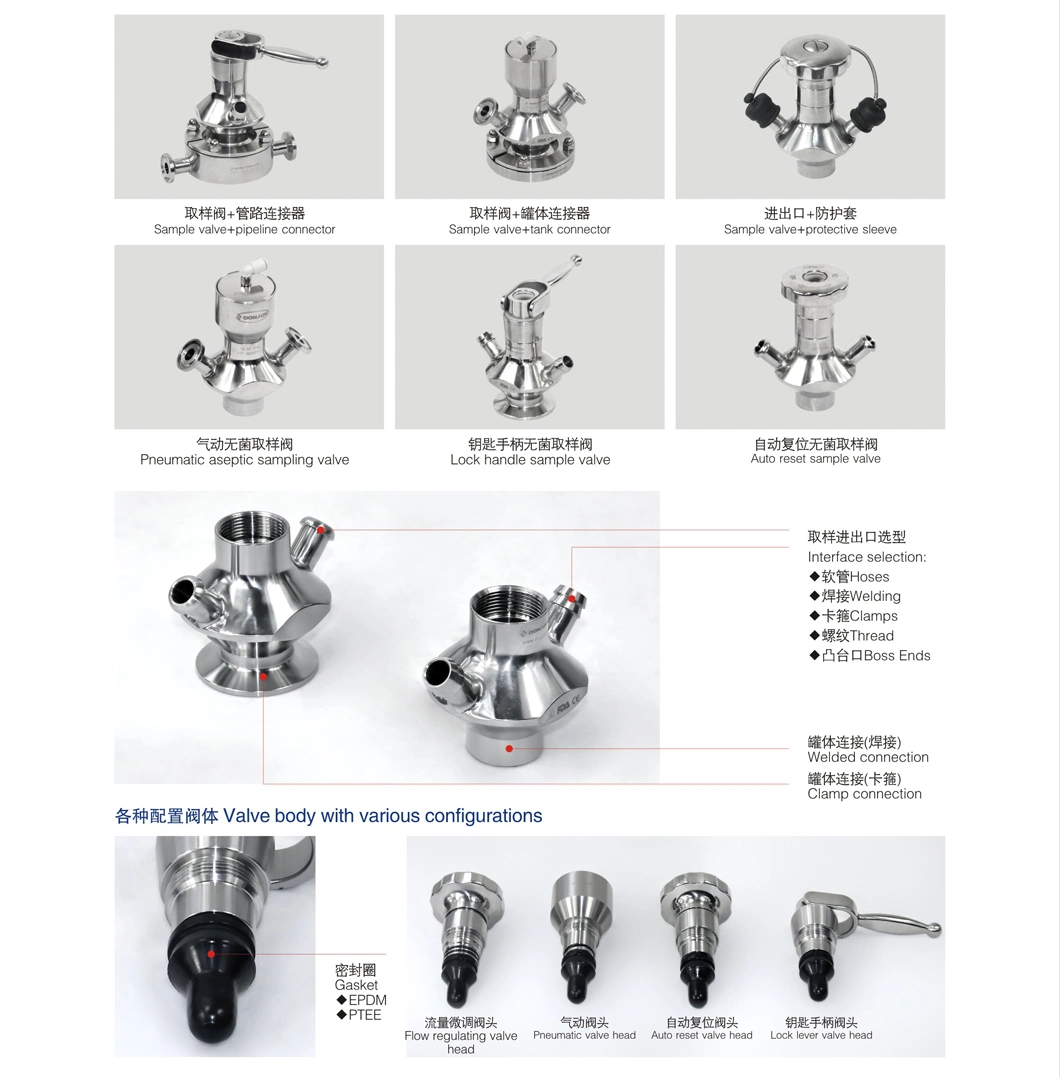 ISO90001 Donjoy Hygienic Stainless Steel Sampling Valve with Elliptic Type Handle