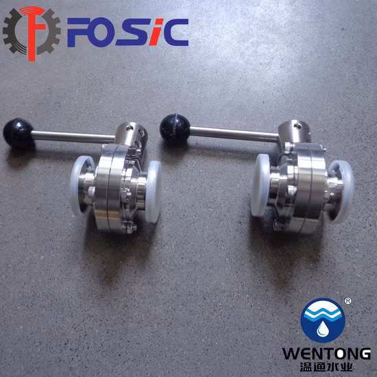 Aohoy Dairy Food Grade Ss 304 316L Valvola a farfalla manuale con morsetto tri trifoglio sanitario in acciaio inossidabile